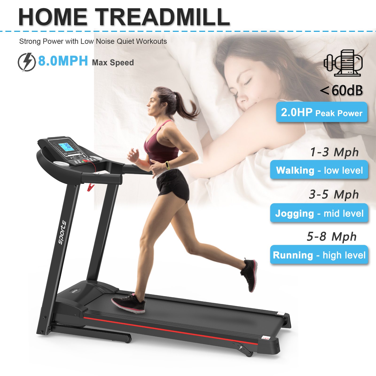 0d117c78-e840-42f6-acd8-8f723400d400.jpg Fitshow App Home Foldable Treadmill With Incline, Folding Treadmill For Home Workout, Electric Walking Running Treadmill Machine 5 LCD Screen 250 LB Capacity Bluetooth Music - Image 1