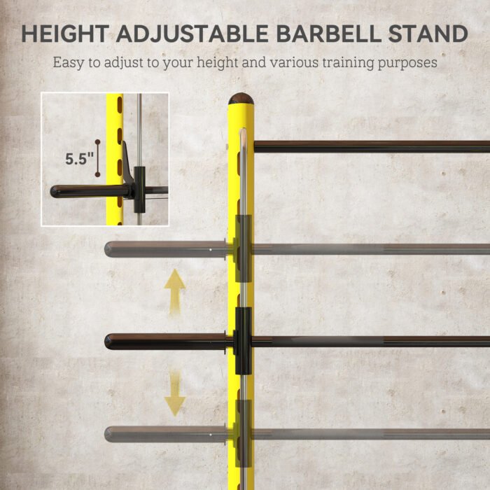 Squat Rack With Pull Up Bar And Barbell Bar Adjustable Bench Press Multi-Function Weight Lifting Half Rack, Yellow - Image 3