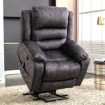 Electric Power Lift Recliner Chair Sofa With Massage And Heat For Elderly 2 Side Pockets USB Ports Single Recliner Chairs For Living Room Overstuffed Breathable Fabric Reclining